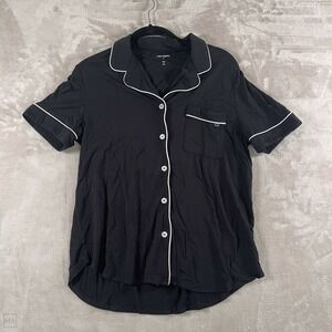 Cozy Earth Women's Bamboo Stretch Knit Pajama Top Button Up S Black